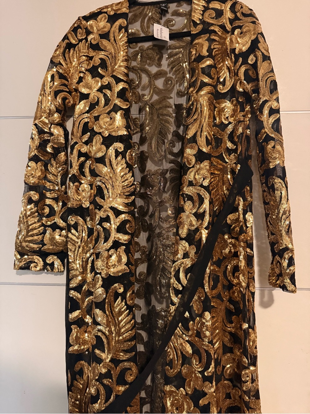 Windsor Black Sheer Duster with Gold Metallic Embroidery